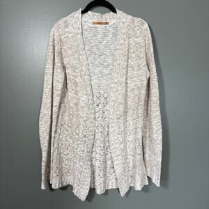 Belldini Women's Pink & White Marled Cozycore Romantic Cardigan - Size Large